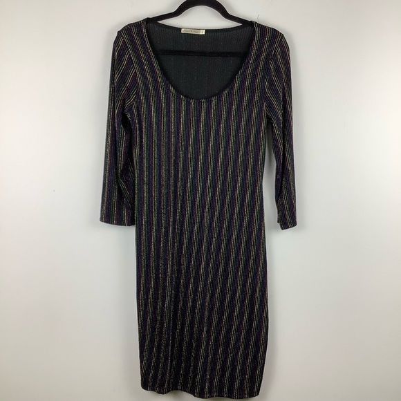 Heart & Hips Dresses & Skirts - Heart & Hips Rainbow Striped Bodycon Dress Black